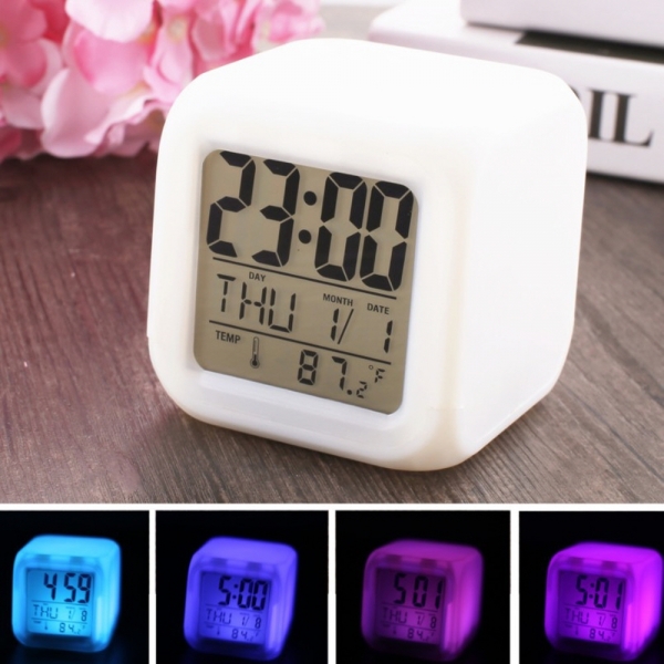 4in1 큐빅 LED 무드 디지털 시계 알람 달력 온도계 이미지