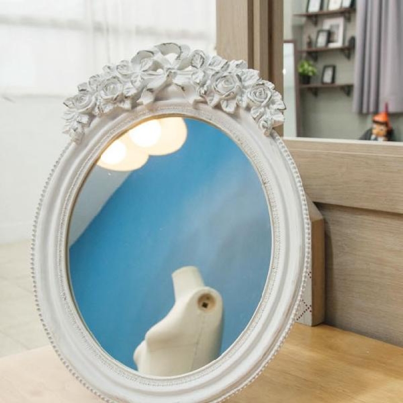 화이트 장미 원형 거울 이미지