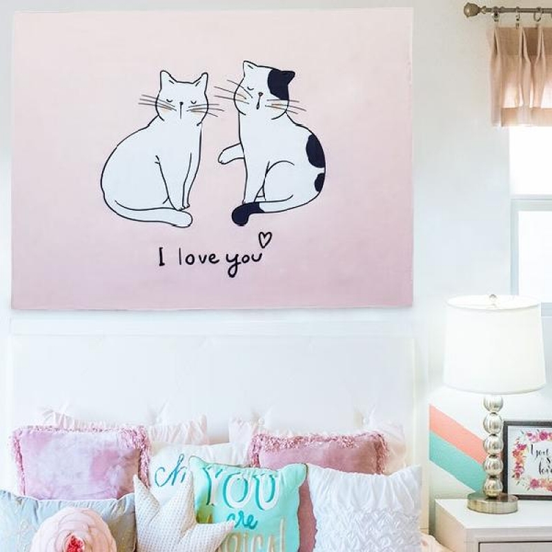 거실 방 패브릭 천 포스터 그림 인테리어 고양이 M 이미지