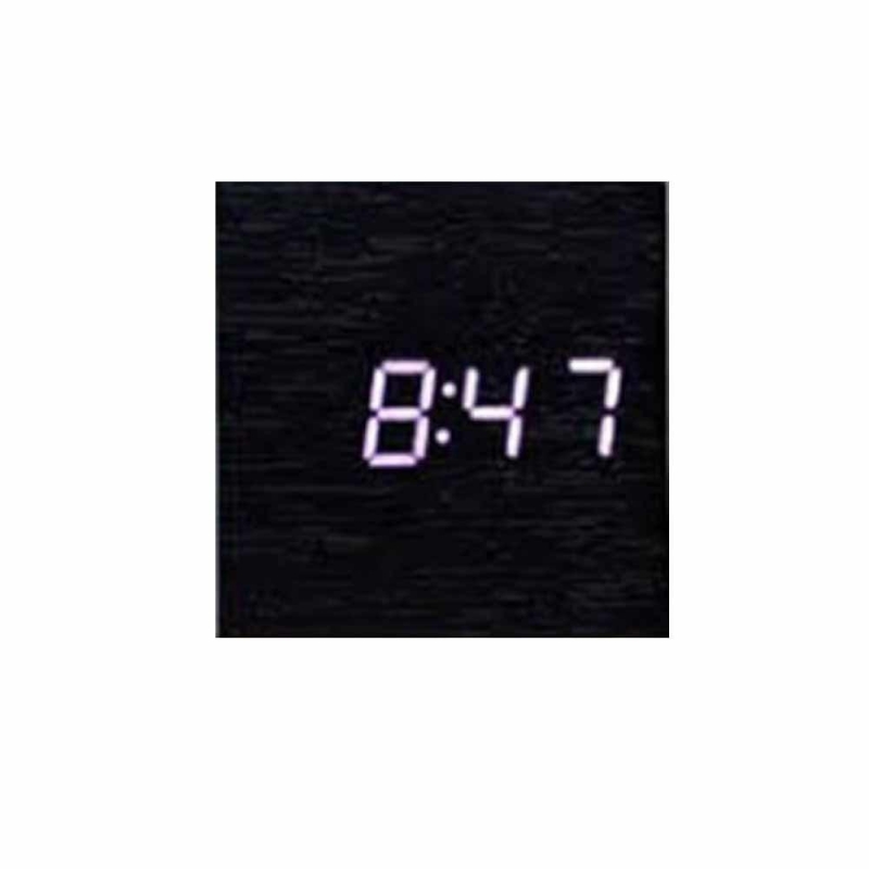 LED 우드무늬 심플 시계 탁상시계 정사각형 블랙 이미지