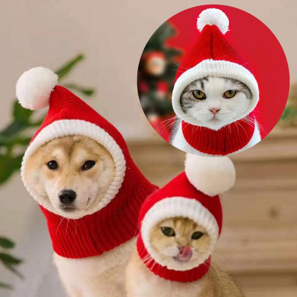 애견 크리스마스 산타겨울모자 니트 방울 워머 반려견 펫 강아지 고양이 이미지