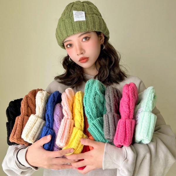 1+1 여자비니 겨울 골지 꽈배기 털 니트 귀여운 모자 이미지