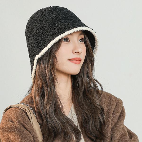 여성 따뜻한 니트 뽀글이 양털 라인 부클 벙거지 모자 이미지